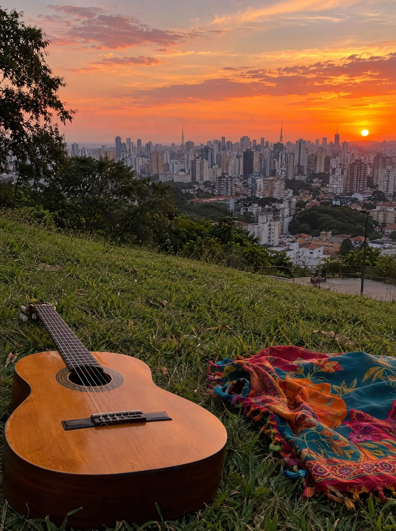 Pôr do sol com violão na Praça do Pôr do Sol