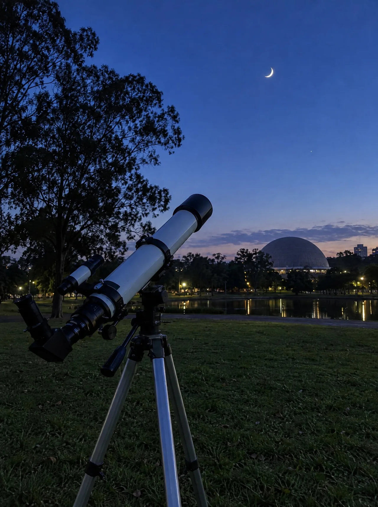 Observação da Lua com telescópio no Ibirapuera